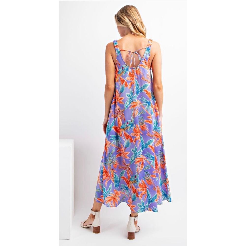 Easel - Tropical Print Mirabelle Satin Maxi Dress - Small - Picture 4 of 5